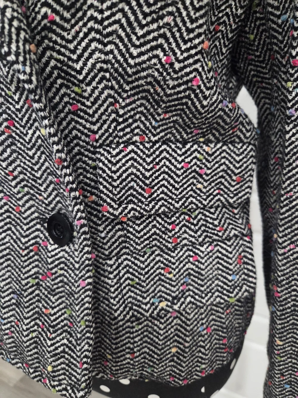 Worth Women's Vintage Black & White Chevron Tweed Double-Breasted Blazer Size M
